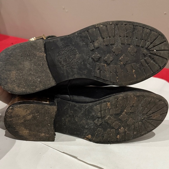 Vince Camuto Black Leather Moto Boots with Gold Buckles - Picture 5 of 6